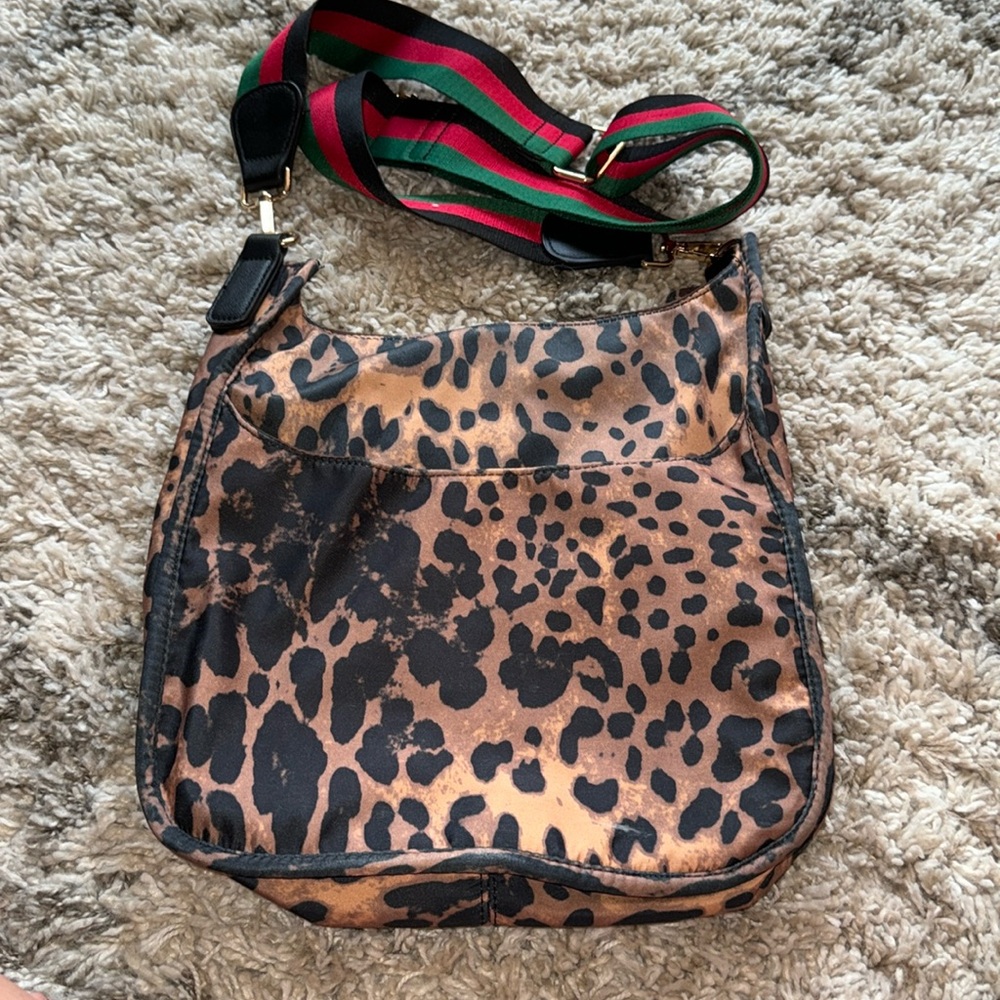 Leopard print fabric crossbody bag
